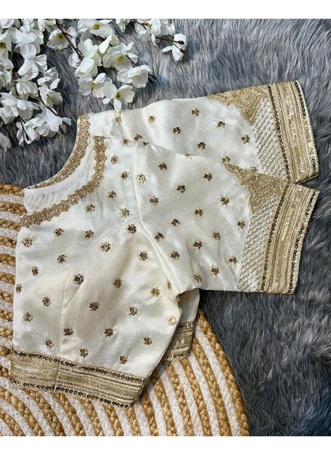 Soft Milan Silk White Wedding Wear Embroidery Work Readymade Blouse